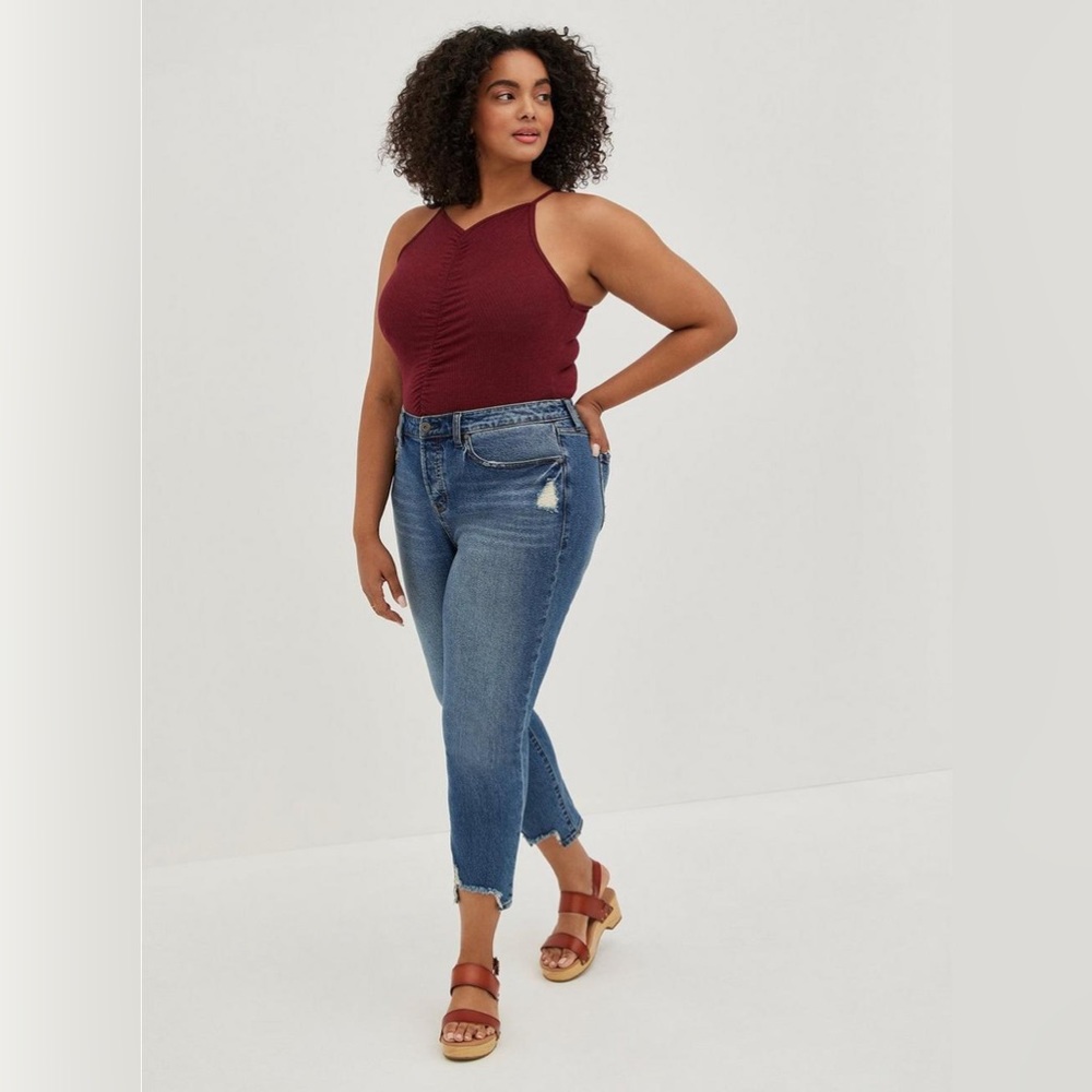 Knit Rib Cinched Front High Neck Top